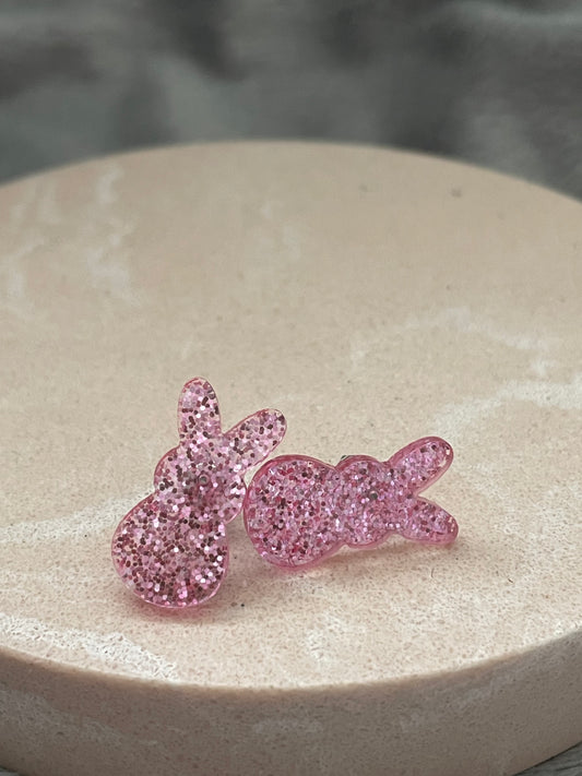 Acrylic glitter bunny studs