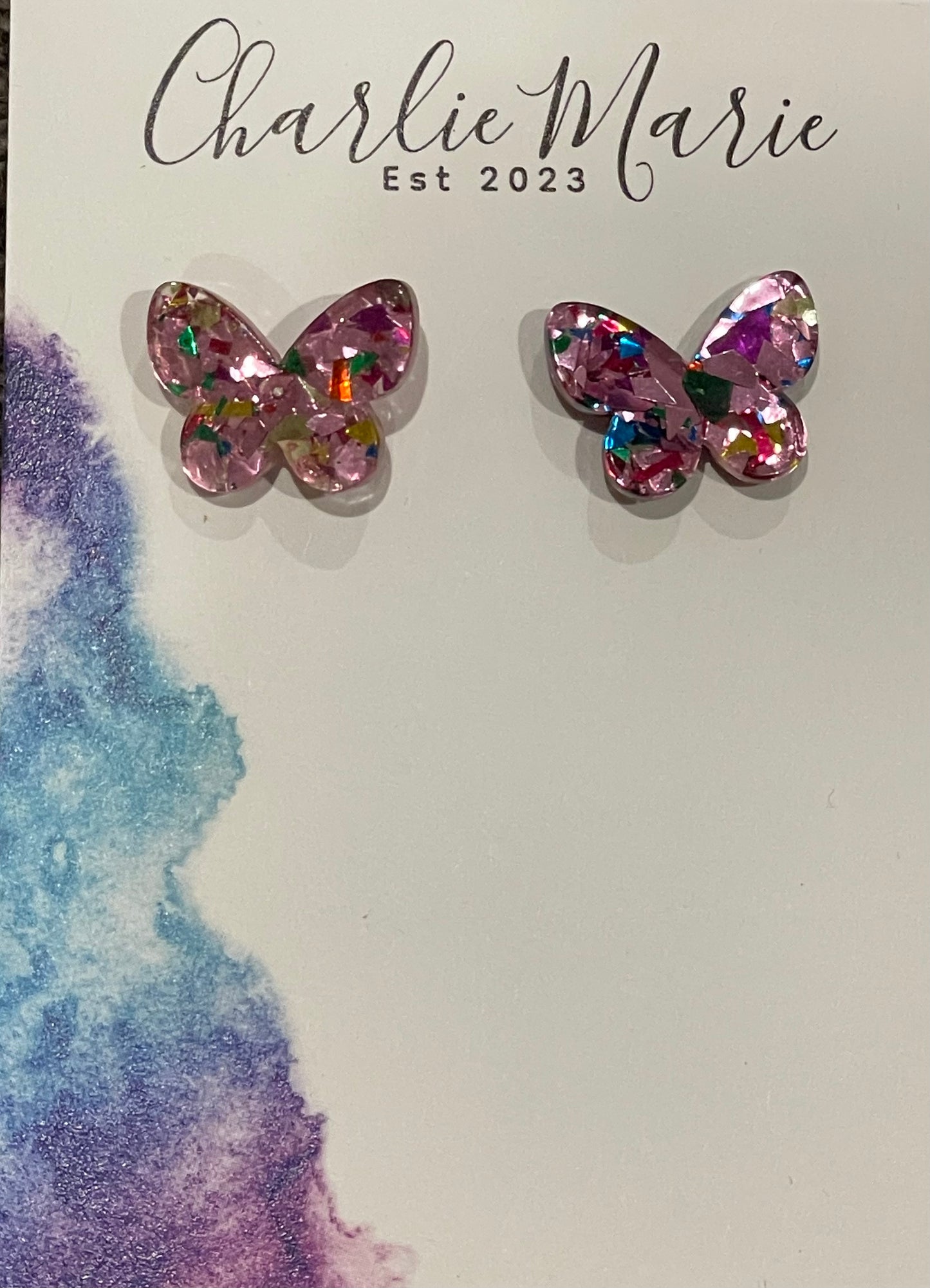 Multi Colour butterfly studs