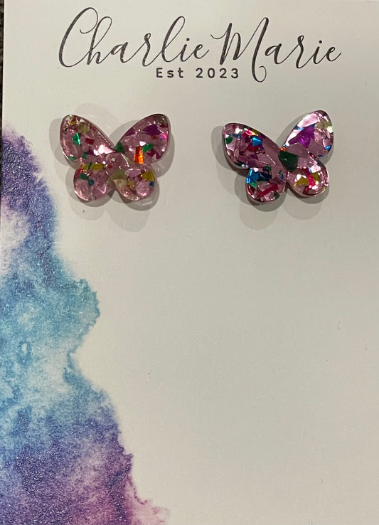 Multi Colour butterfly studs