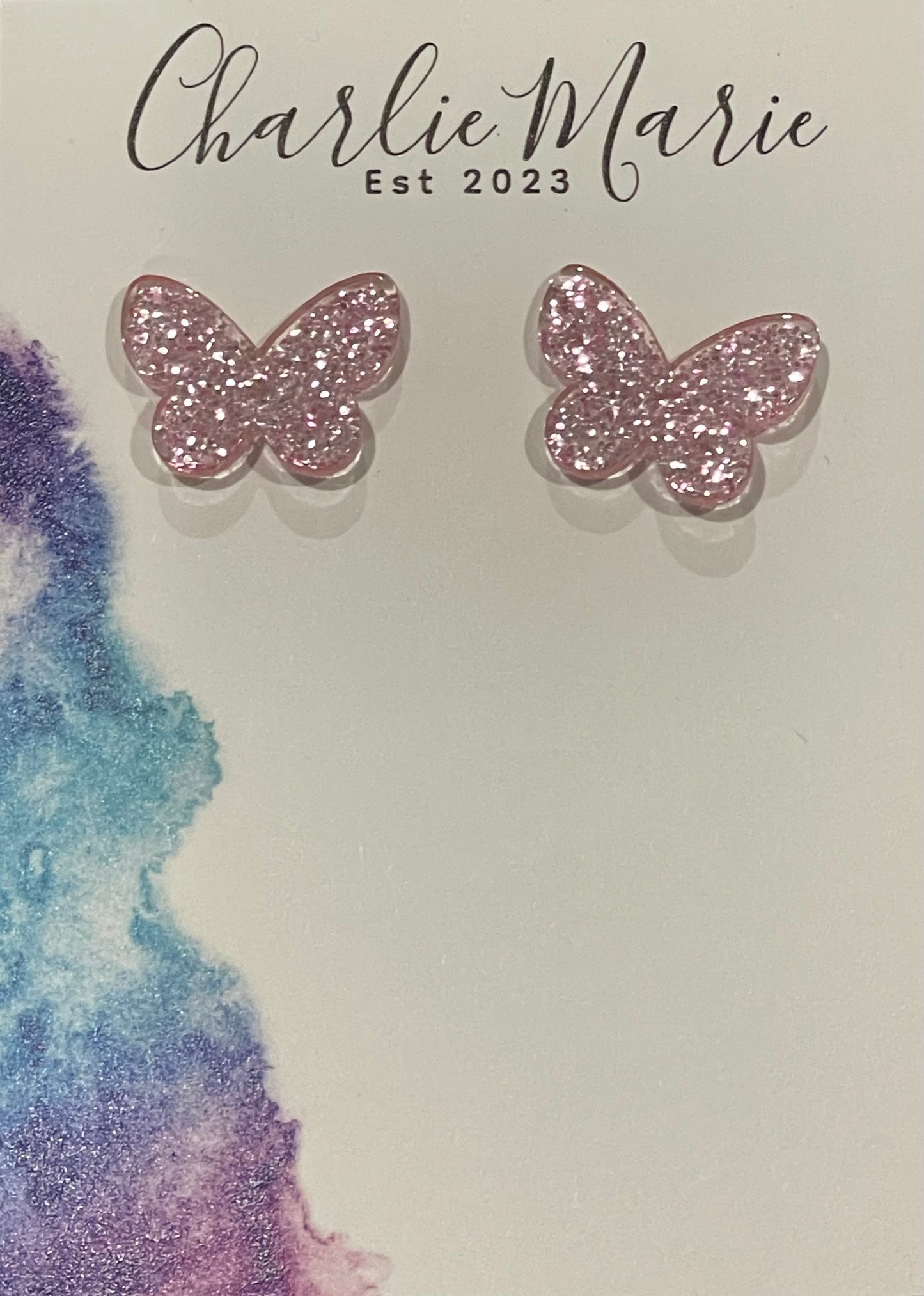 Pink Butterfly studs