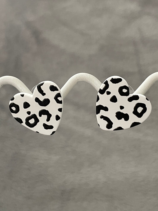 Black and white heart studs